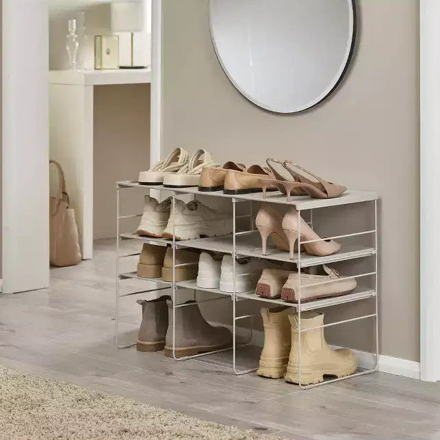 Meuble à Chaussures Réglable - Peut Contenir 12 Paires : Cadre Autoportant en Acier au Carbone, Blanc cassé, 75,7 cm de Largeur
