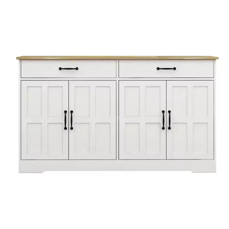 Buffet en bois blanc de 142 cm de long avec portes de style Shaker