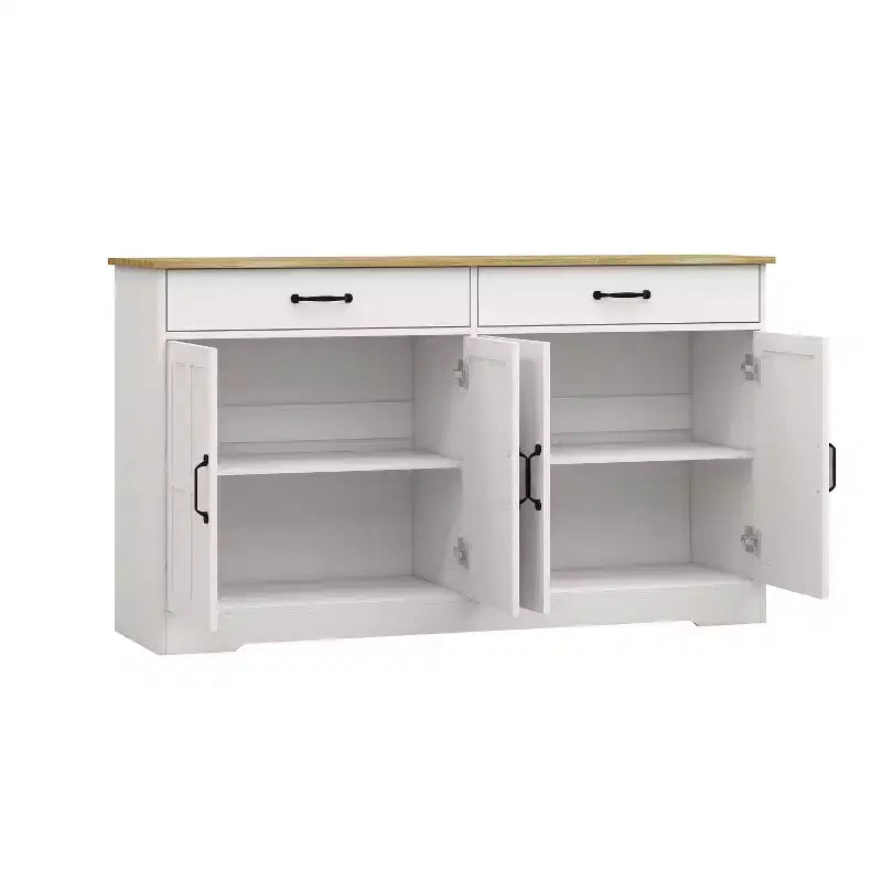 Buffet en bois blanc de 142 cm de long avec portes de style Shaker