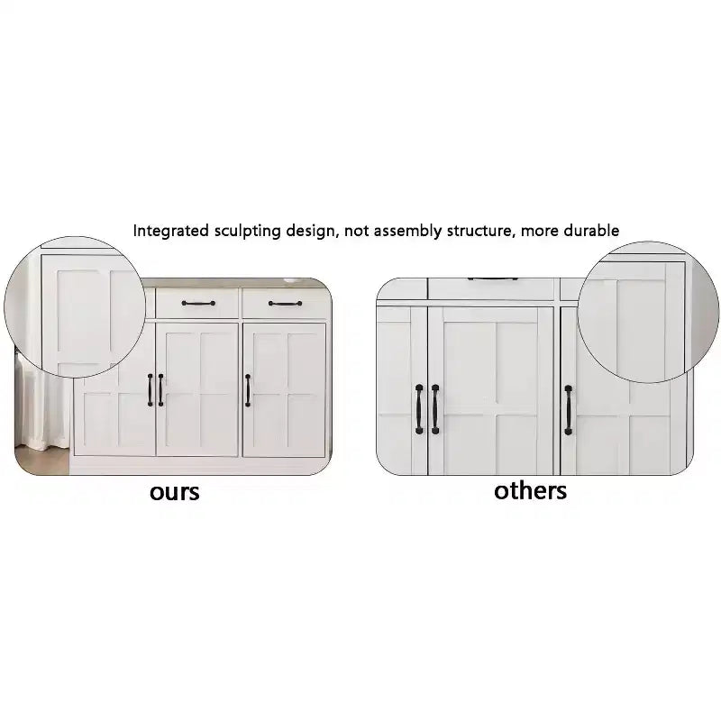 Buffet en bois blanc de 142 cm de long avec portes de style Shaker