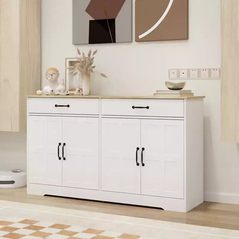 Buffet en bois blanc de 142 cm de long avec portes de style Shaker