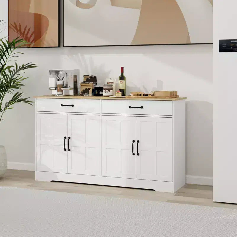 Buffet en bois blanc de 142 cm de long avec portes de style Shaker