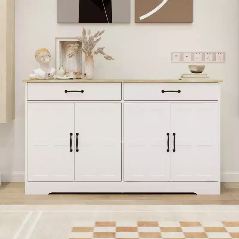 Buffet en bois blanc de 142 cm de long avec portes de style Shaker