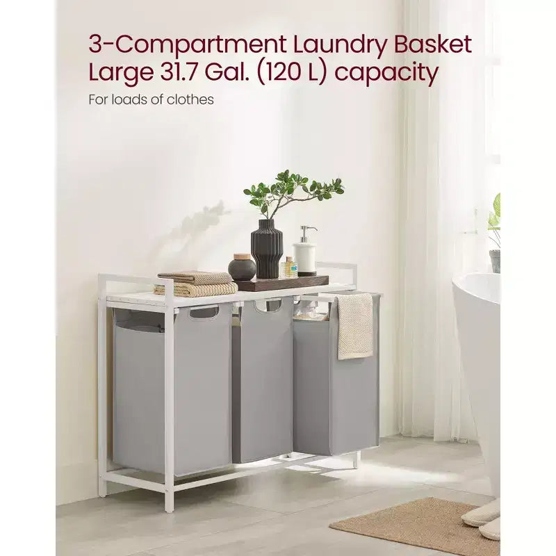 Panier à linge, panier à linge, trieur à linge avec 3 sacs amovibles et coulissants, étagère, cadre en métal, 3 x 38L (10 gallons)