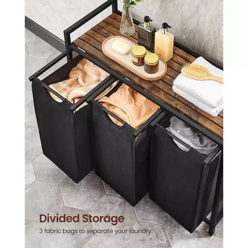 Panier à linge, panier à linge, trieur à linge avec 3 sacs amovibles et coulissants, étagère, cadre en métal, 3 x 38L (10 gallons)