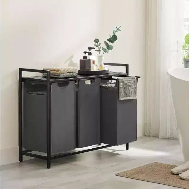 Panier à linge, panier à linge, trieur à linge avec 3 sacs amovibles et coulissants, étagère, cadre en métal, 3 x 38L (10 gallons)