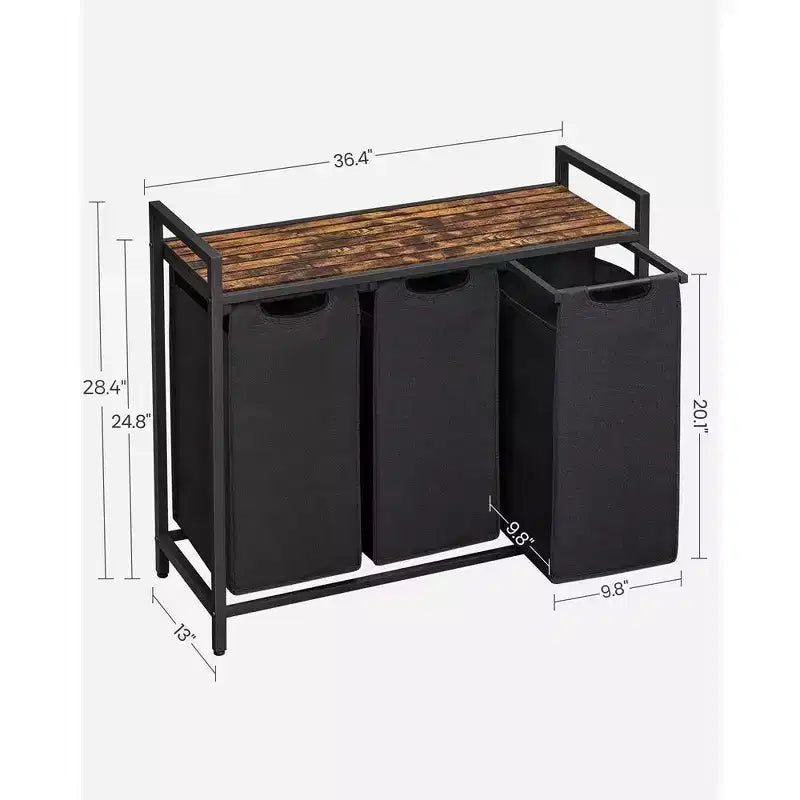 Panier à linge, panier à linge, trieur à linge avec 3 sacs amovibles et coulissants, étagère, cadre en métal, 3 x 38L (10 gallons)