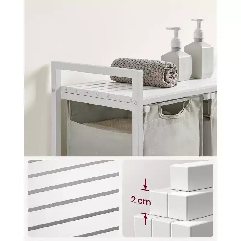 Panier à linge, panier à linge, trieur à linge avec 3 sacs amovibles et coulissants, étagère, cadre en métal, 3 x 38L (10 gallons)