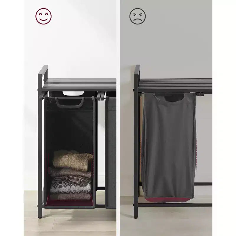Panier à linge, panier à linge, trieur à linge avec 3 sacs amovibles et coulissants, étagère, cadre en métal, 3 x 38L (10 gallons)