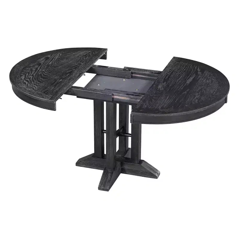 Table à manger en bois de style rustique, avec pied central extensible et rallonge de 35,5 cm
