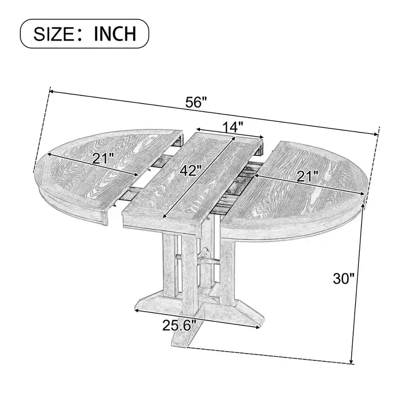 Table à manger en bois de style rustique, avec pied central extensible et rallonge de 35,5 cm