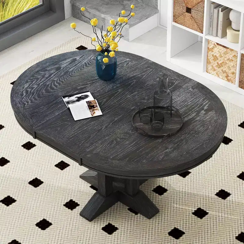 Table à manger en bois de style rustique, avec pied central extensible et rallonge de 35,5 cm