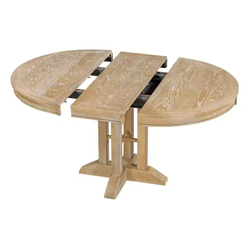 Table à manger en bois de style rustique, avec pied central extensible et rallonge de 35,5 cm