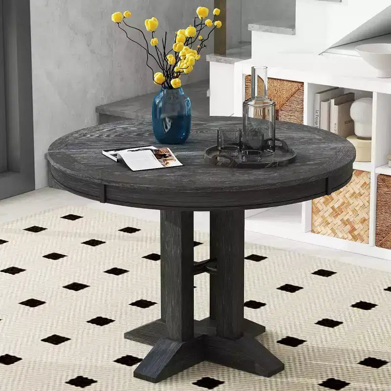 Table à manger en bois de style rustique, avec pied central extensible et rallonge de 35,5 cm