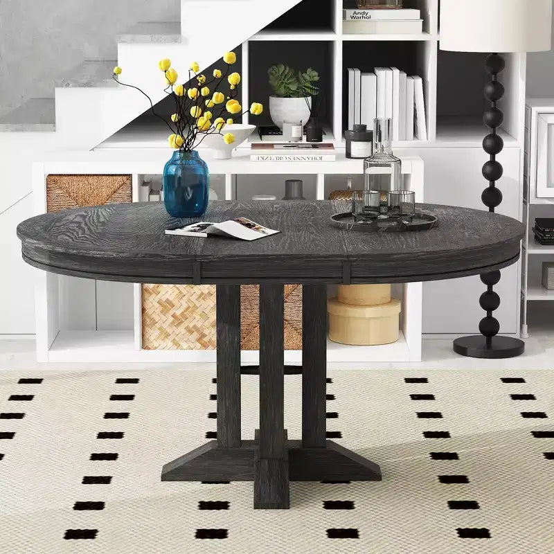 Table à manger en bois de style rustique, avec pied central extensible et rallonge de 35,5 cm