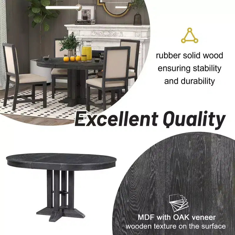 Table à manger en bois de style rustique, avec pied central extensible et rallonge de 35,5 cm
