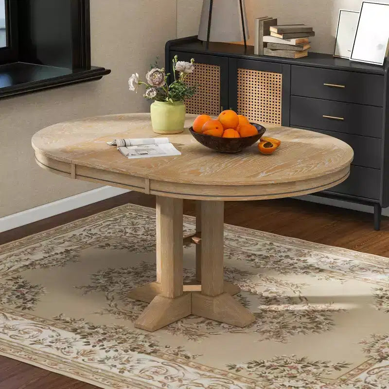 Table à manger en bois de style rustique, avec pied central extensible et rallonge de 35,5 cm