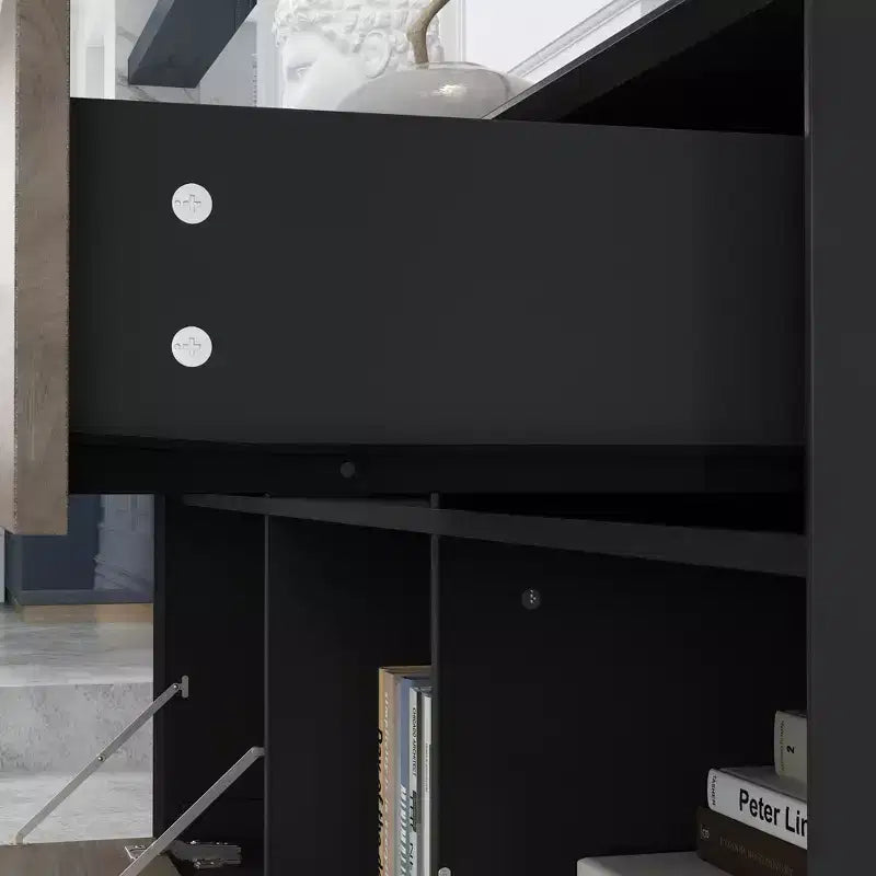 Meuble TV 2 portes, design à abattant, table d'appoint de salon moderne grise