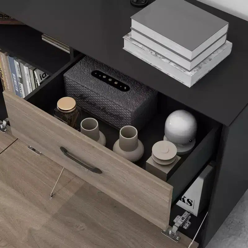 Meuble TV 2 portes, design à abattant, table d'appoint de salon moderne grise