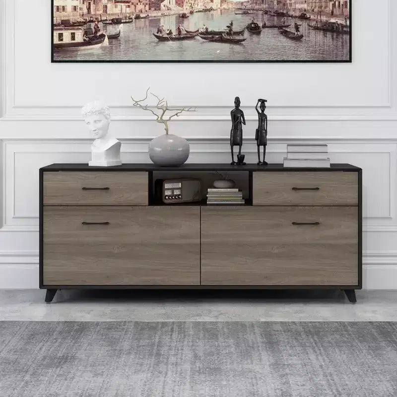 2 Door TV Stand, Flip Door Design, Gray Modern Style Living Room Side Table