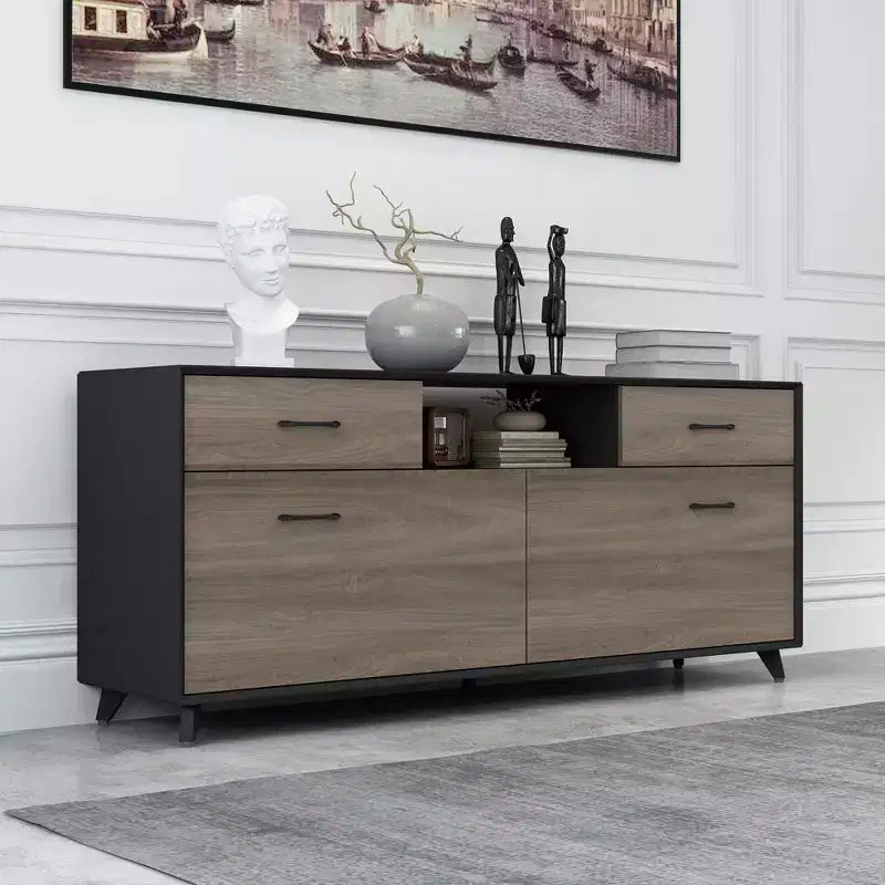 Meuble TV 2 portes, design à abattant, table d'appoint de salon moderne grise
