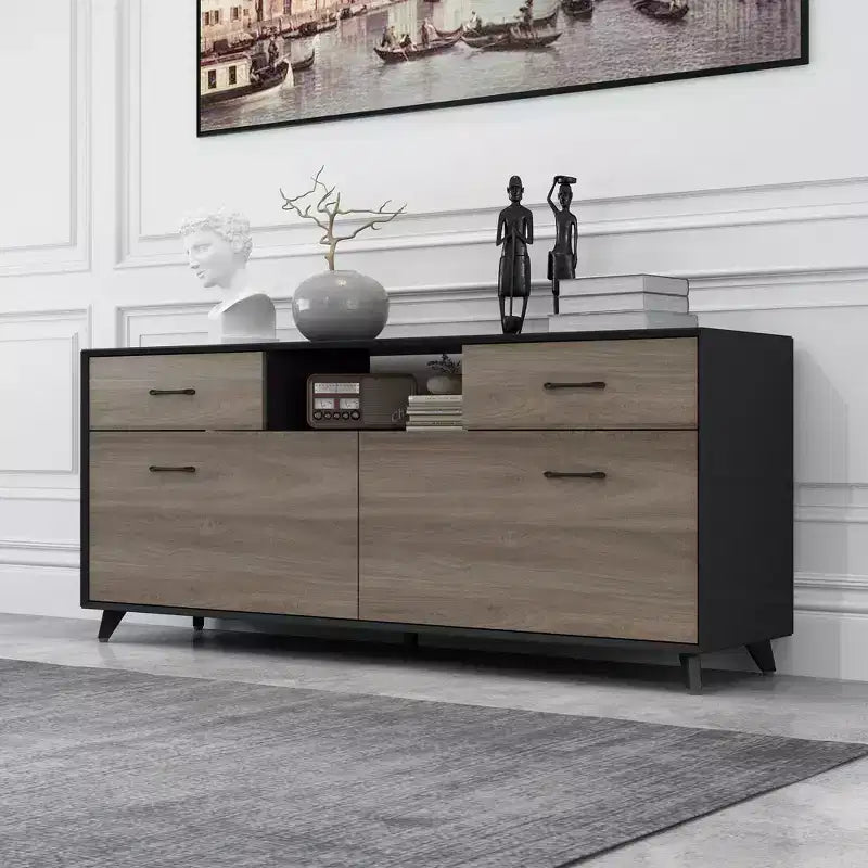 Meuble TV 2 portes, design à abattant, table d'appoint de salon moderne grise
