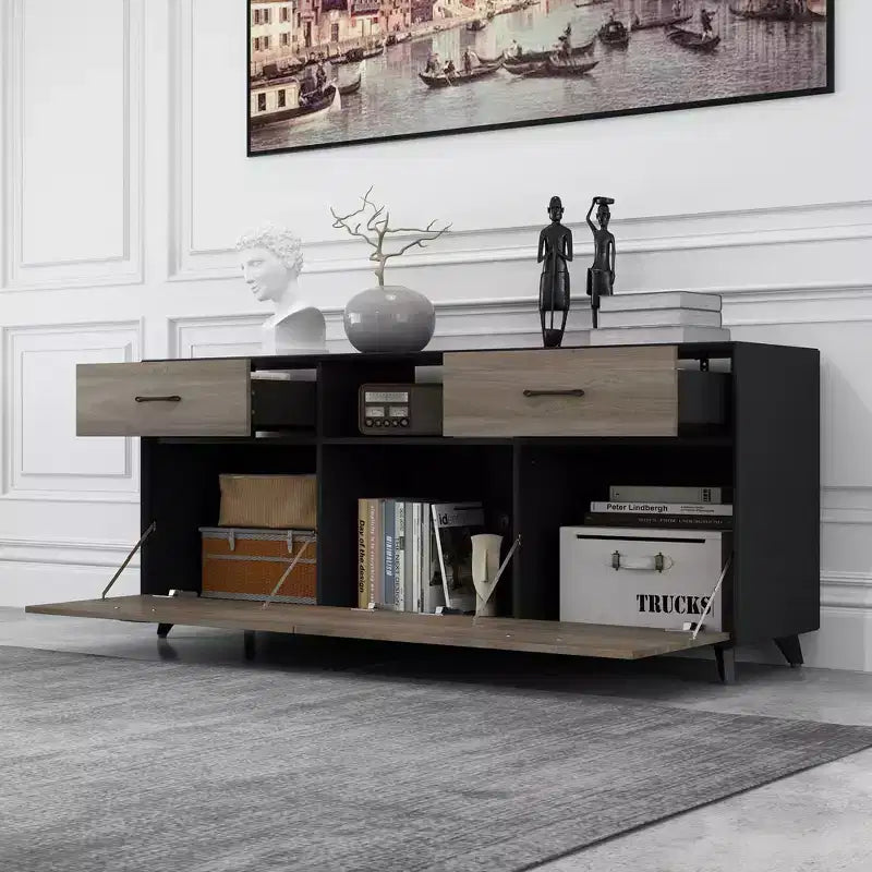 Meuble TV 2 portes, design à abattant, table d'appoint de salon moderne grise