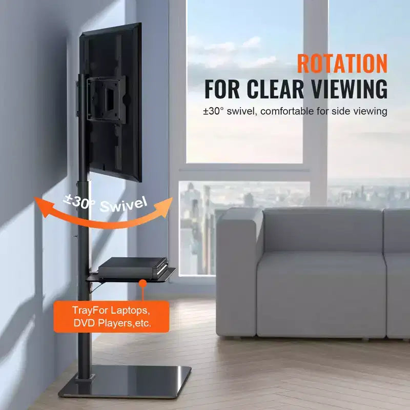 Meuble TV haut pivotant pour téléviseurs de 32 à 65 pouces, réglable en hauteur, avec base en verre trempé