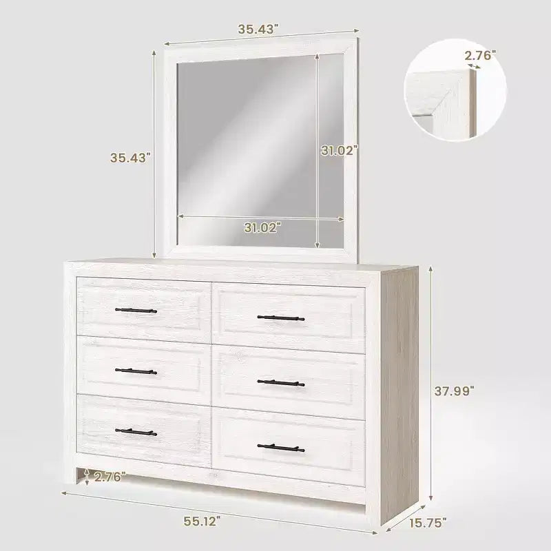Coiffeuse moderne avec miroir et 6 grands tiroirs