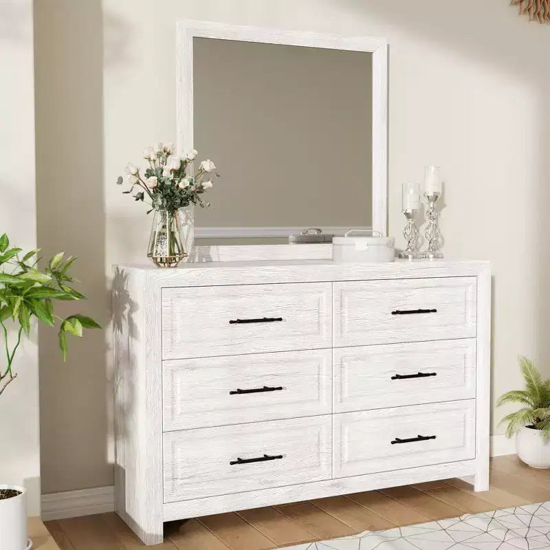 Coiffeuse moderne avec miroir et 6 grands tiroirs