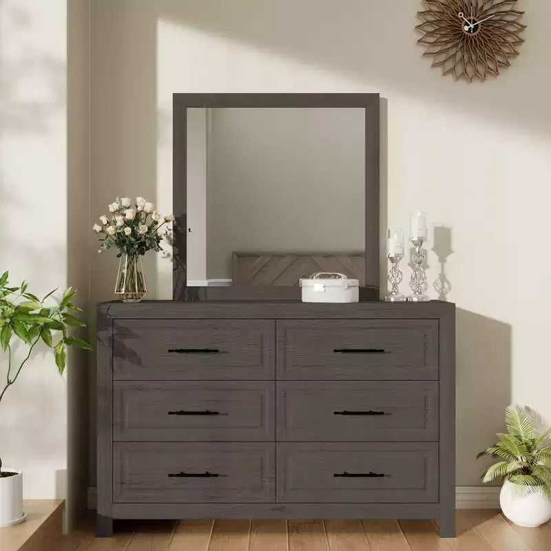 Coiffeuse moderne avec miroir et 6 grands tiroirs