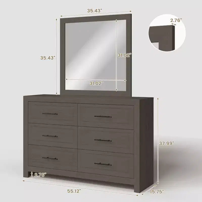 Coiffeuse moderne avec miroir et 6 grands tiroirs