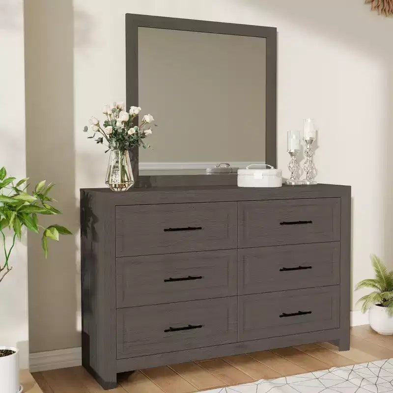 Coiffeuse moderne avec miroir et 6 grands tiroirs