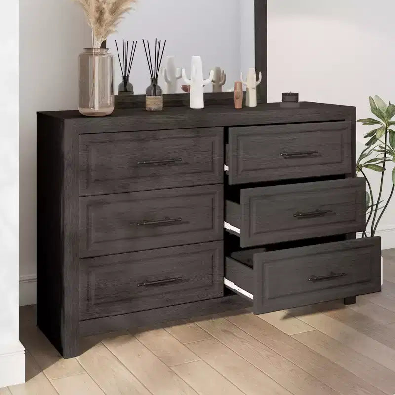 Coiffeuse moderne avec miroir et 6 grands tiroirs