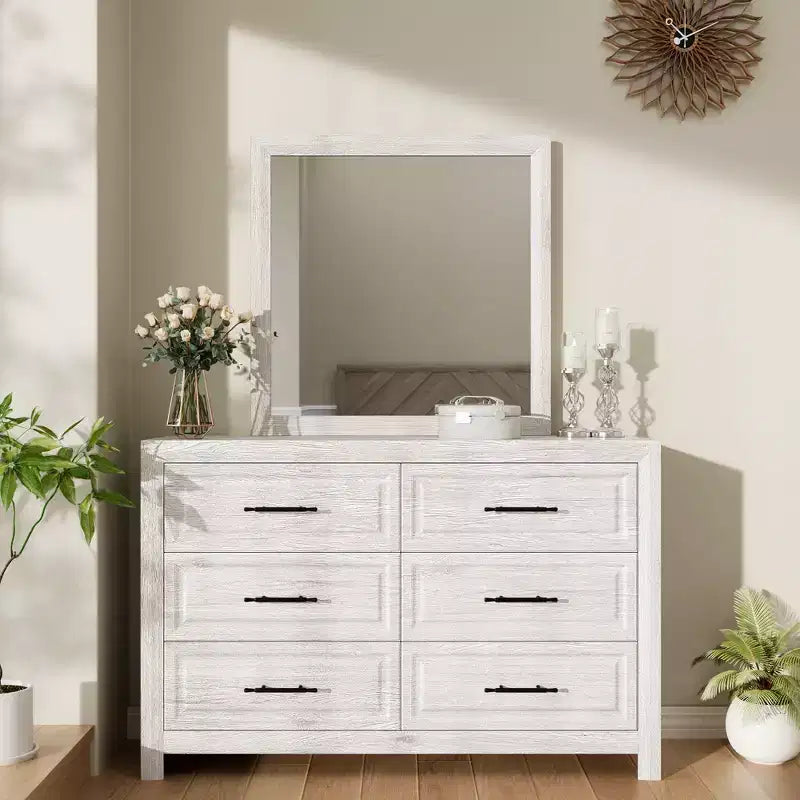 Coiffeuse moderne avec miroir et 6 grands tiroirs