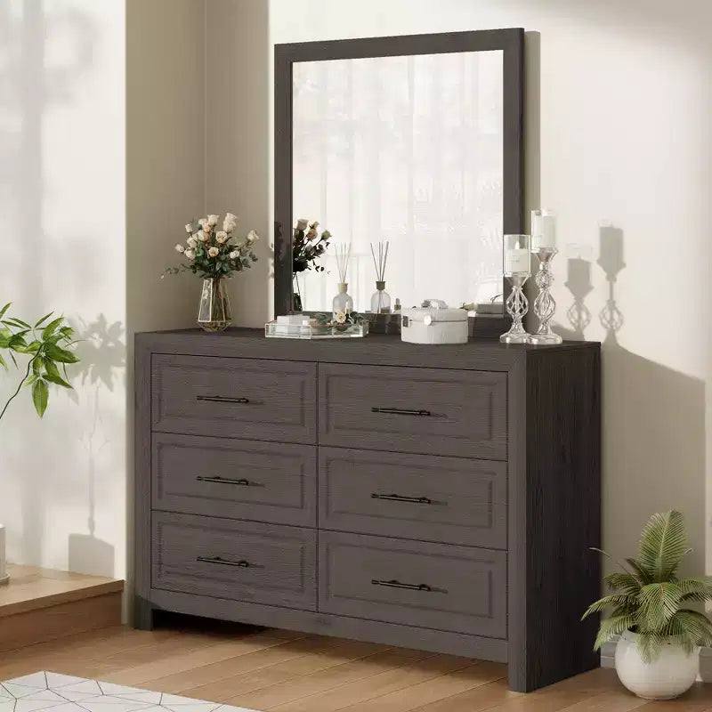 Coiffeuse moderne avec miroir et 6 grands tiroirs