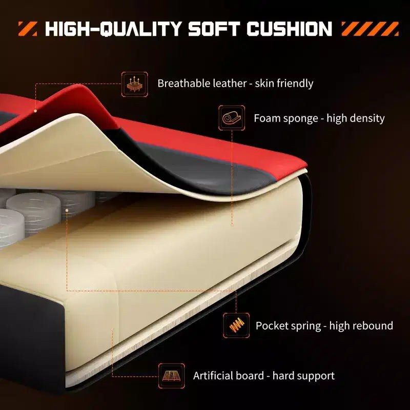 Chaise de bureau pour jeux vidéo - Ergonomique avec repose-pieds et soutien lombaire confortable, fauteuil inclinable en cuir PU avec appui-tête, accoudoir fixe