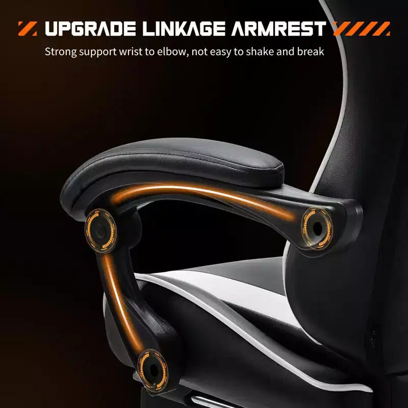 Chaise de bureau pour jeux vidéo - Ergonomique avec repose-pieds et soutien lombaire confortable, fauteuil inclinable en cuir PU avec appui-tête, accoudoir fixe