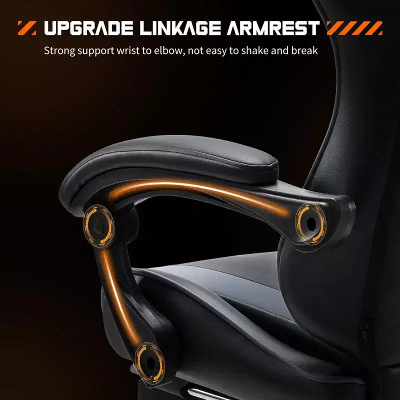 Chaise de bureau pour jeux vidéo - Ergonomique avec repose-pieds et soutien lombaire confortable, fauteuil inclinable en cuir PU avec appui-tête, accoudoir fixe