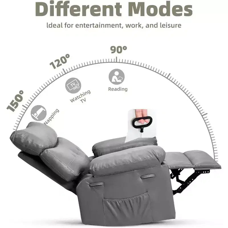 Fauteuil inclinable surdimensionné pour adultes - Fauteuil inclinable et pivotant à 360° en cuir PU, mécanisme d'inclinaison manuel, pour salon/salle de cinéma à domicile