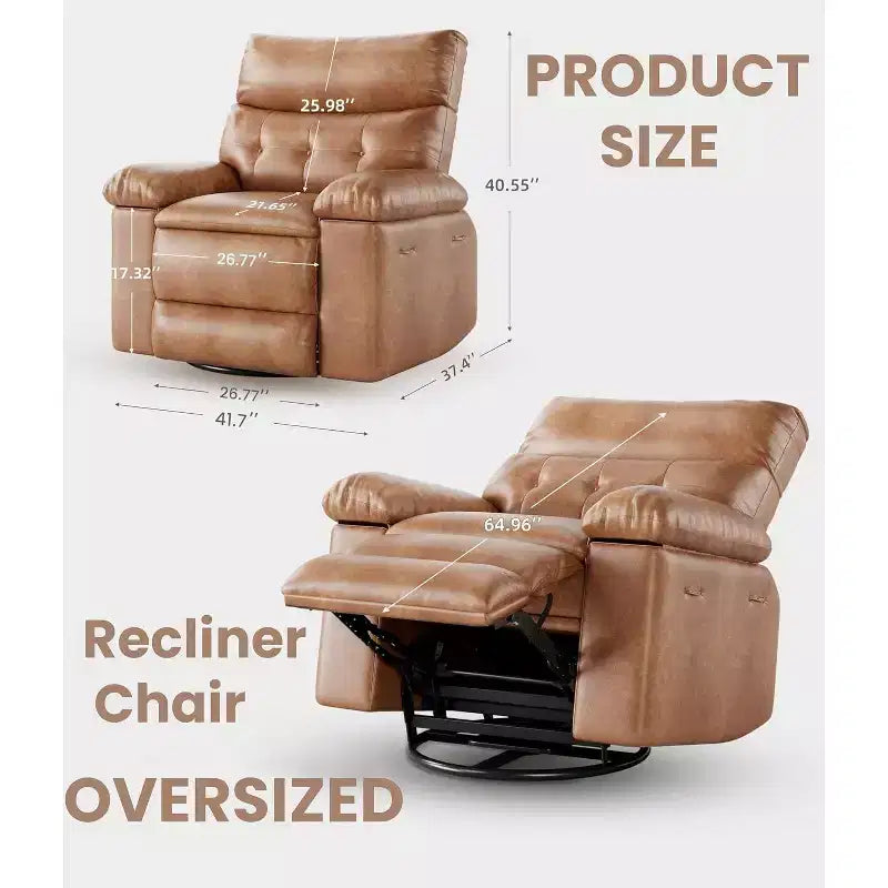 Fauteuil inclinable surdimensionné pour adultes - Fauteuil inclinable et pivotant à 360° en cuir PU, mécanisme d'inclinaison manuel, pour salon/salle de cinéma à domicile