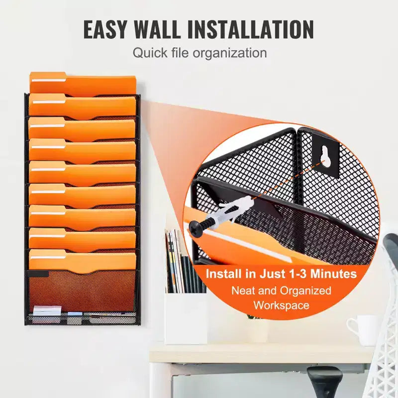 Range-revues mural, un seul tenant, 10 compartiments en maille, support mural pour magazines, courrier, papier et documents, organisateur mural en métal pour dossiers