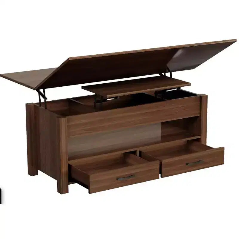 Table basse relevable 40", design convertible multifonction avec tiroirs et compartiment caché, se transforme en table à manger
