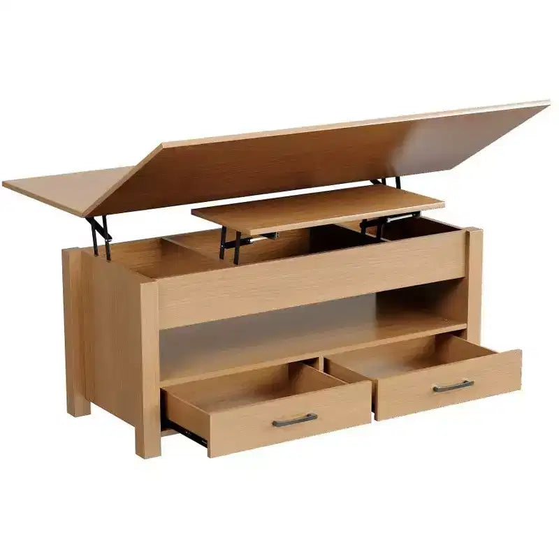 Table basse relevable 40", design convertible multifonction avec tiroirs et compartiment caché, se transforme en table à manger