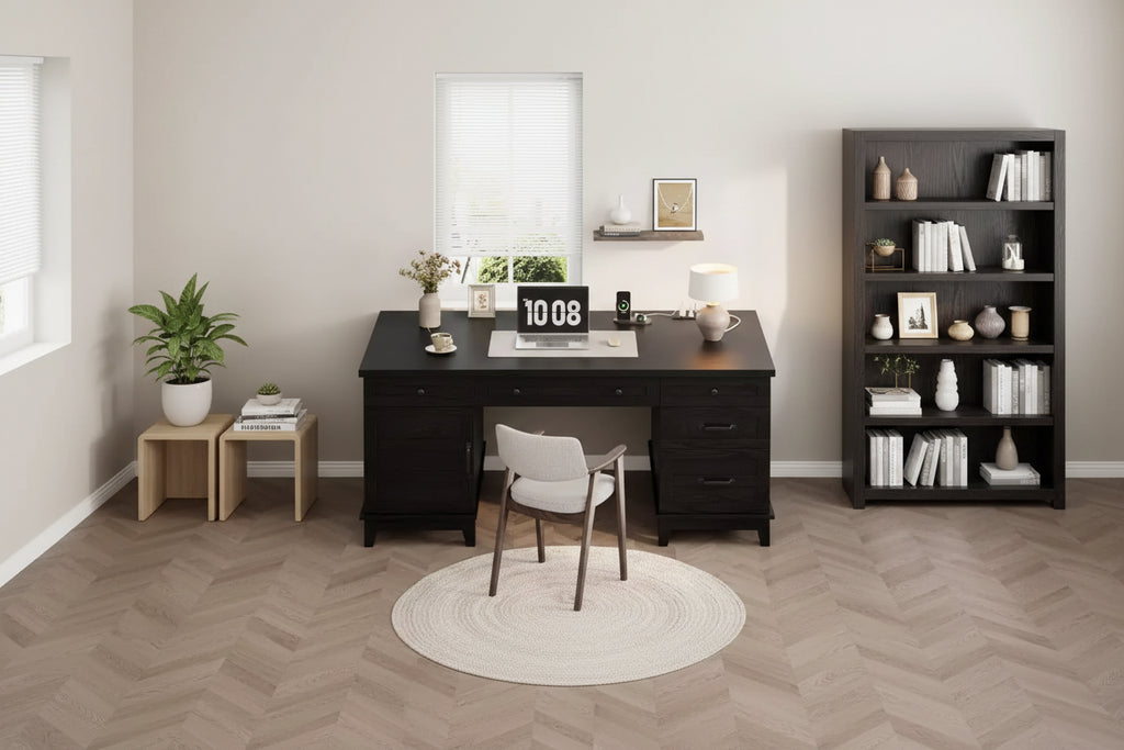Extra-Large Two-Person Desk with Charging Station, Adjustable Storage & File Drawers for Shared Home Office and Study