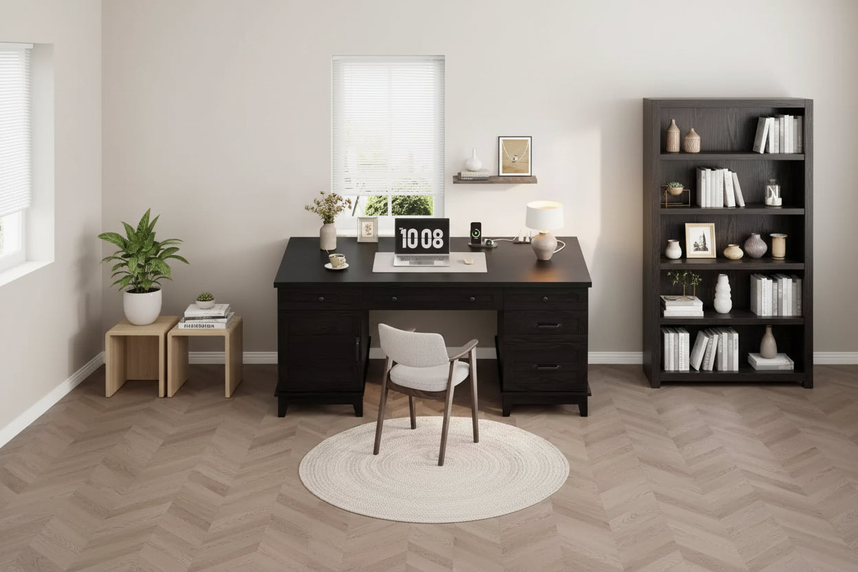 Extra-Large Two-Person Desk with Charging Station, Adjustable Storage & File Drawers for Shared Home Office and Study