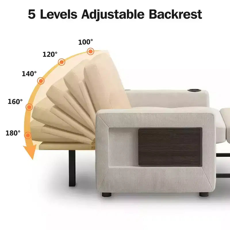 Fauteuil convertible 3 en 1, canapé-lit escamotable de 108 cm de large avec dossier réglable, ports de chargement USB, table d'appoint et porte-gobelet