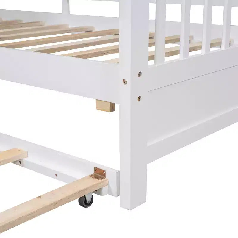 Lit cabane double avec lit gigogne, design moderne pour enfants avec étagère de rangement, blanc