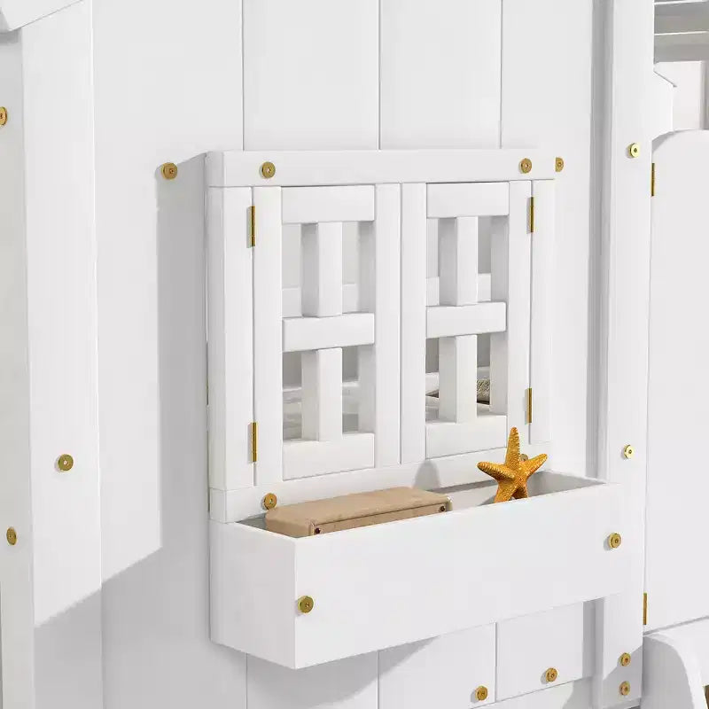 Lit superposé en forme de maison, lits jumeaux superposés avec toit et fenêtres pour enfants, cadre de lit superposé en bois avec porte, échelle et garde-corps