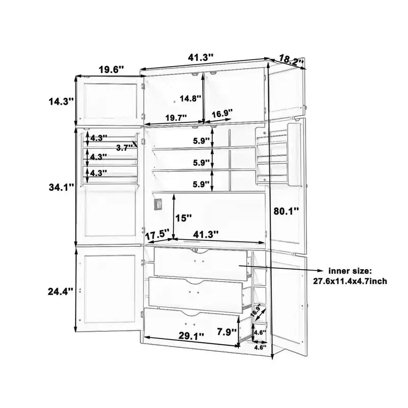 Garde-manger autoportant de cuisine de 203 cm de haut, buffet, grande armoire de rangement